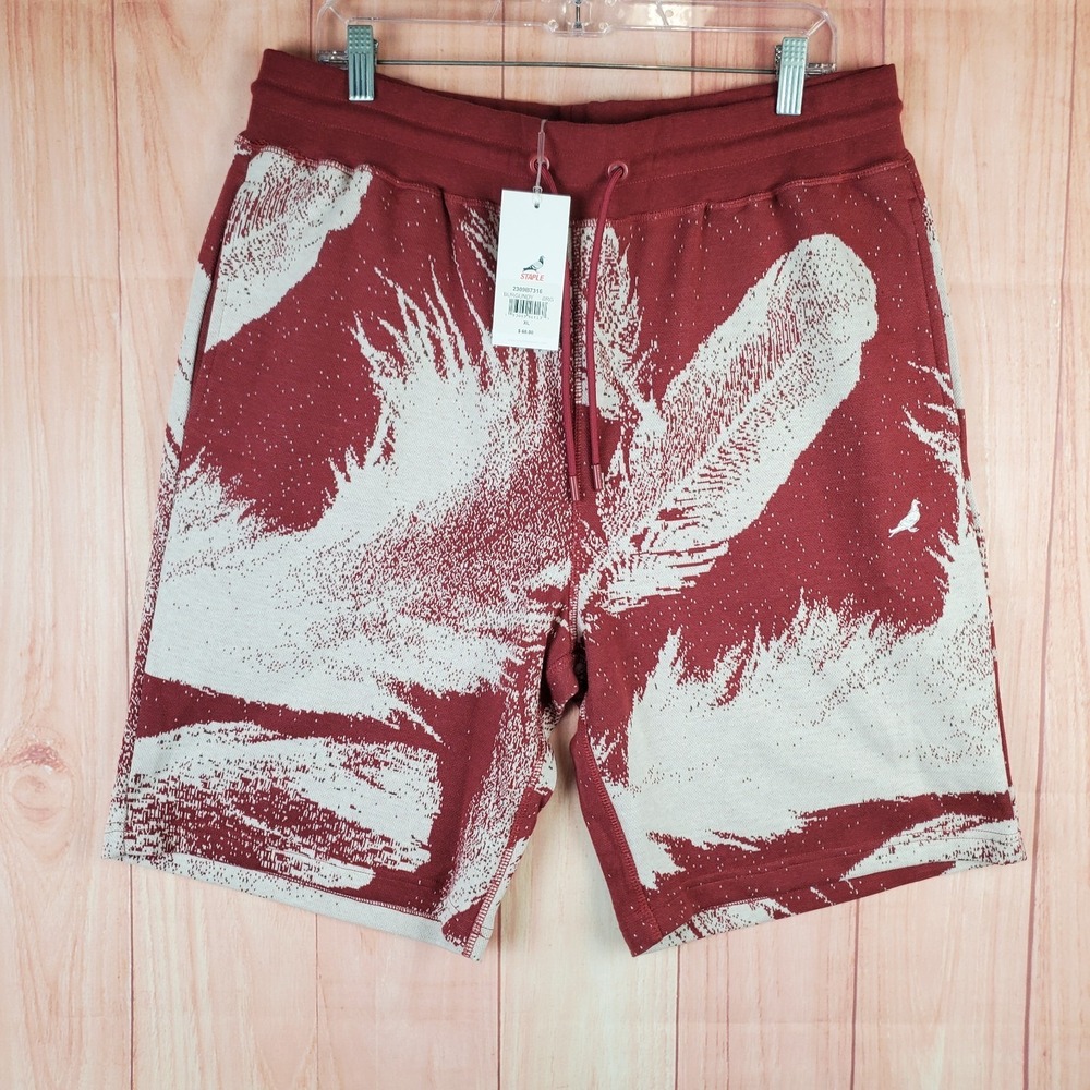 Staple Pigeon Mens Sweat Shorts  XL Burgundy Polyester Drawstring Waist Pull On